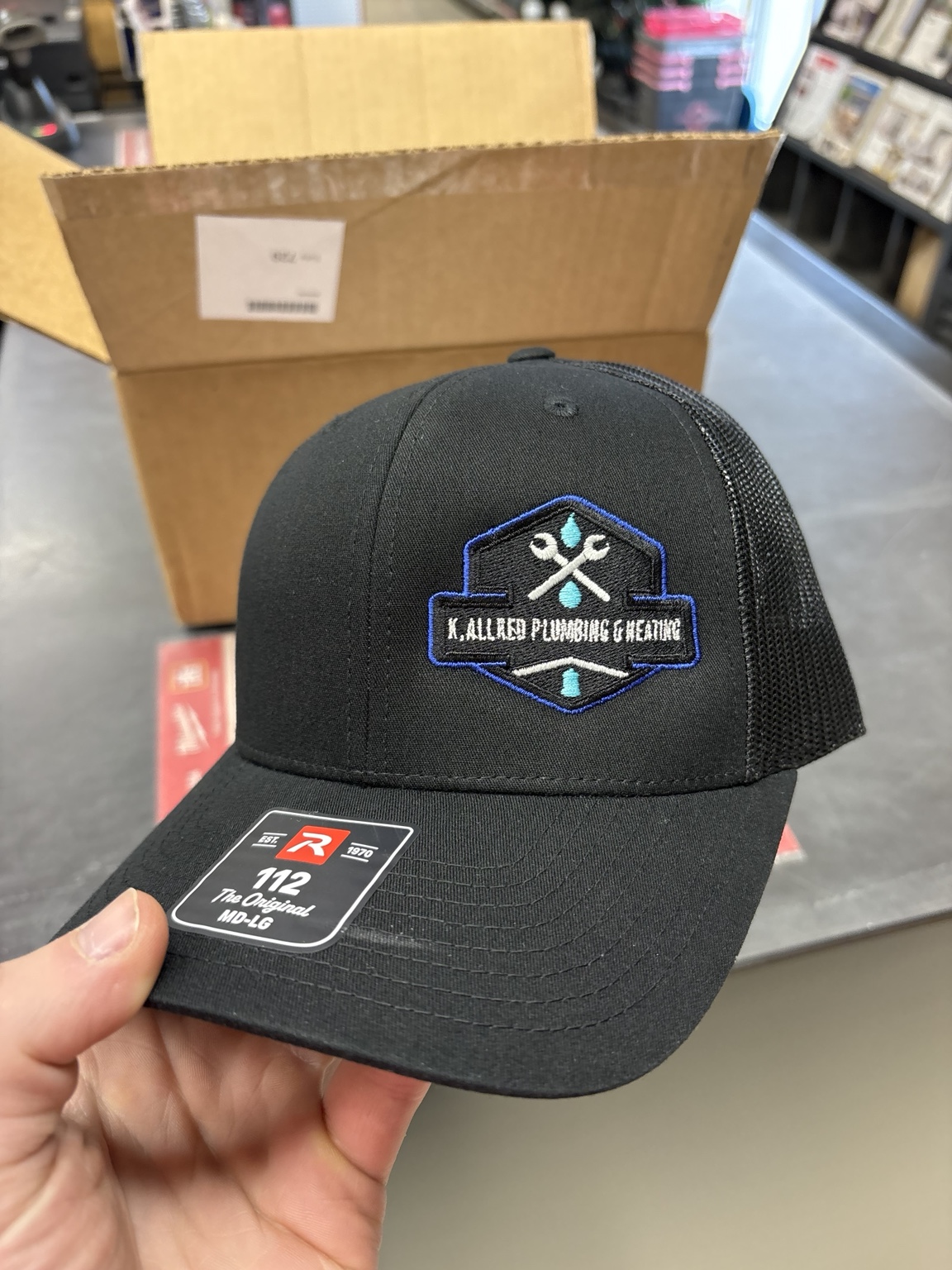 K. Allred Plumbing & Heating custom hat — Embroidered patch cap